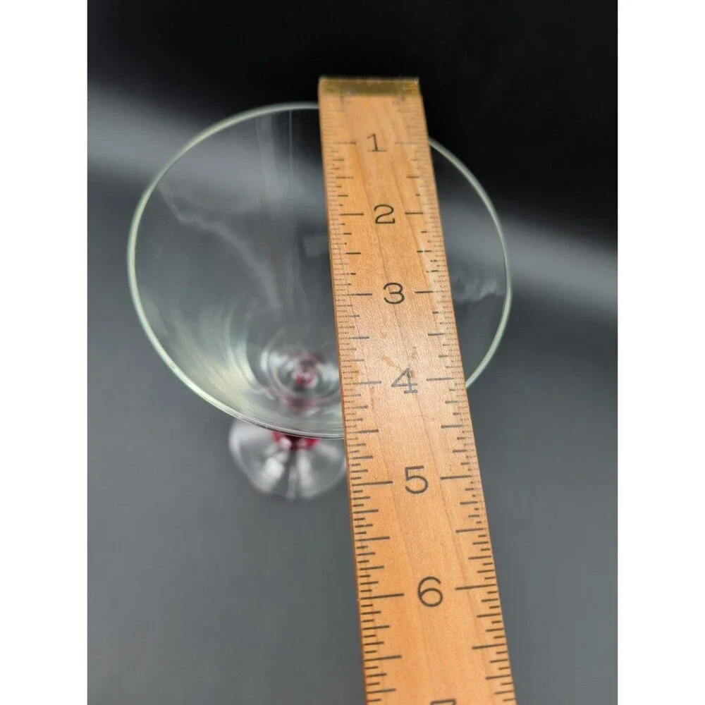 Vtg Pier 1 P1C18 Pink Stacked Ring Stem Water Goblet Wine Glass Clear V Bowl